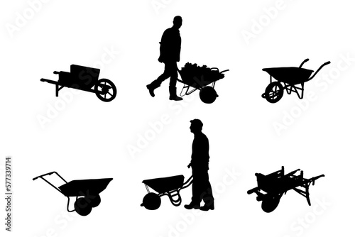 Fototapete Set of silhouettes of wheelbarrow vector design