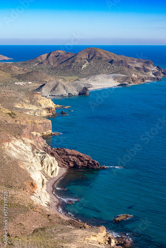 Beautiful view of the coastline and hills of Faro de Cabo de Geta