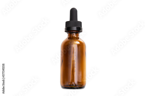 Glass liquid bottle, transparent background, isolated png.
