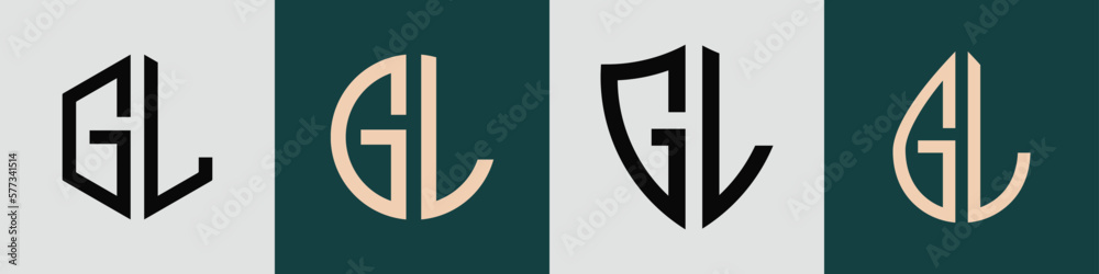Creative simple Initial Letters GL Logo Designs Bundle. - obrazy, fototapety, plakaty 