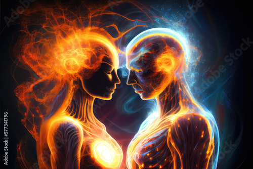 Tantra, romantic couple love energy flow - By Generative AI