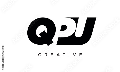 QPU letters negative space logo design. creative typography monogram vector
