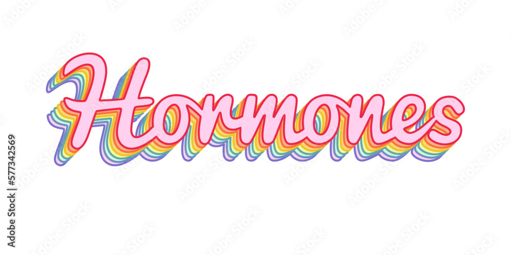 Hormones word colorful vector typography banner isolated on white background. Hormone replacement therapy lgbt concept. Colors of rainbow.