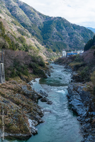 日本 徳島県三好市を流れる吉野川と大歩危