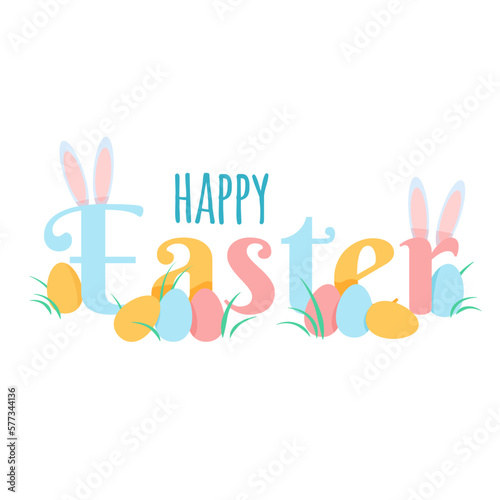 Easter lettering with bunny ears and easter eggs
