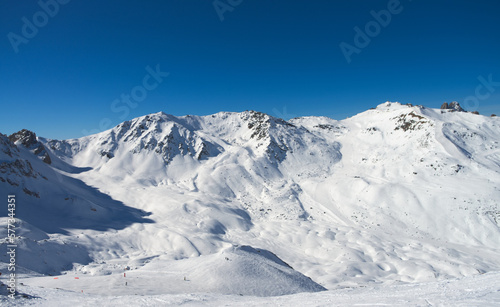 Ski slopes of winter mountain resort Meribel-Courchevel, France. Taken in Feb 2017. © Andrei Kazarov