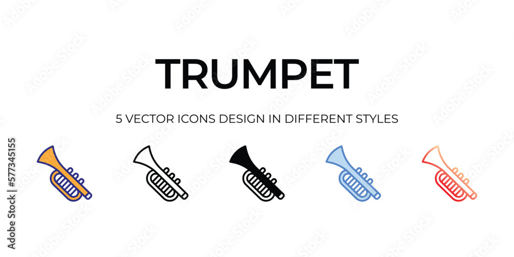 trumpet Icon Design in Five style with Editable Stroke. Line, Solid, Flat Line, Duo Tone Color, and Color Gradient Line. Suitable for Web Page, Mobile App, UI, UX and GUI design. trumpet Icon Design in Five style with Editable Stroke. Line, Solid, Flat Line, Duo Tone Color, and Color Gradient Line. Suitable for Web Page, Mobile App, UI, UX and GUI design.