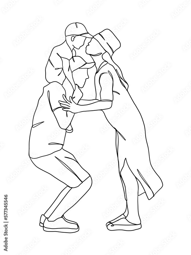 Fototapeta premium Continuous one line drawing of happy family. Vector illustration.