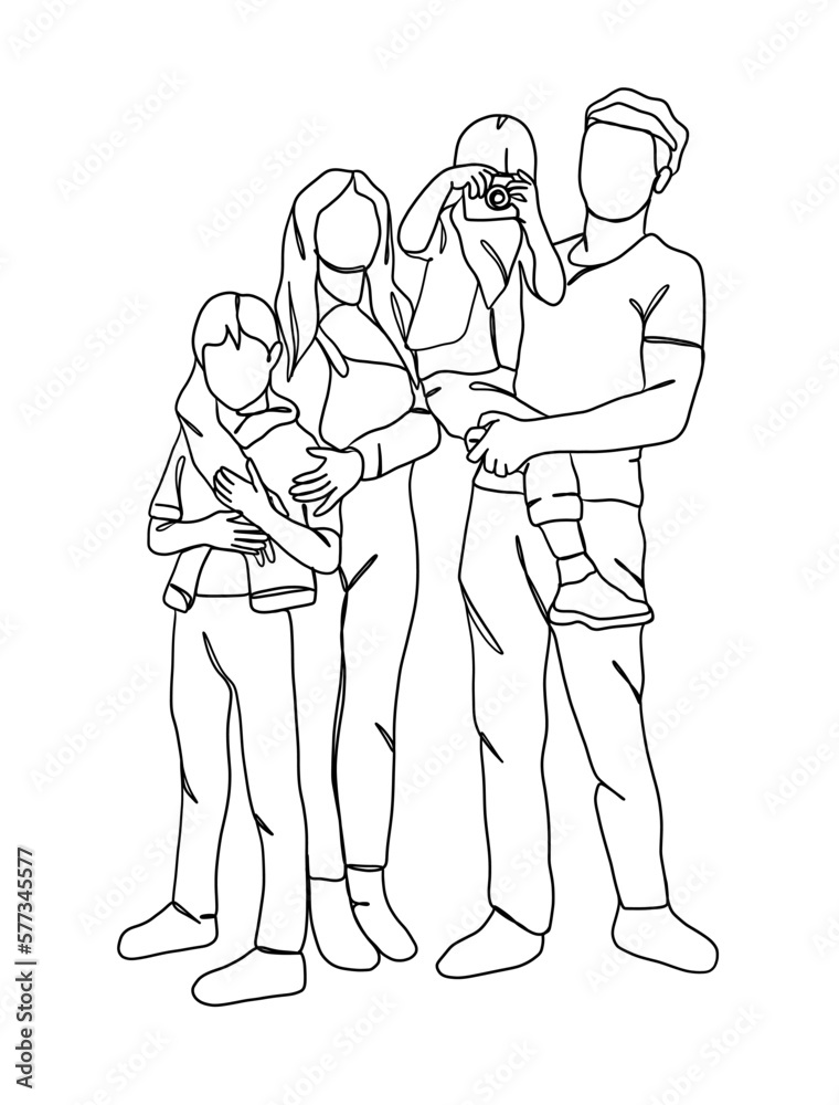 Continuous one line drawing of happy family. Vector illustration. Continuous one line drawing of happy family. Vector illustration.