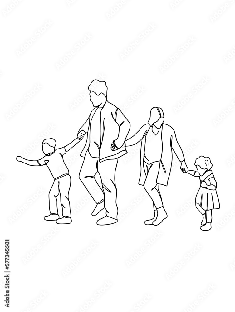Continuous one line drawing of happy family. Vector illustration. Continuous one line drawing of happy family. Vector illustration.