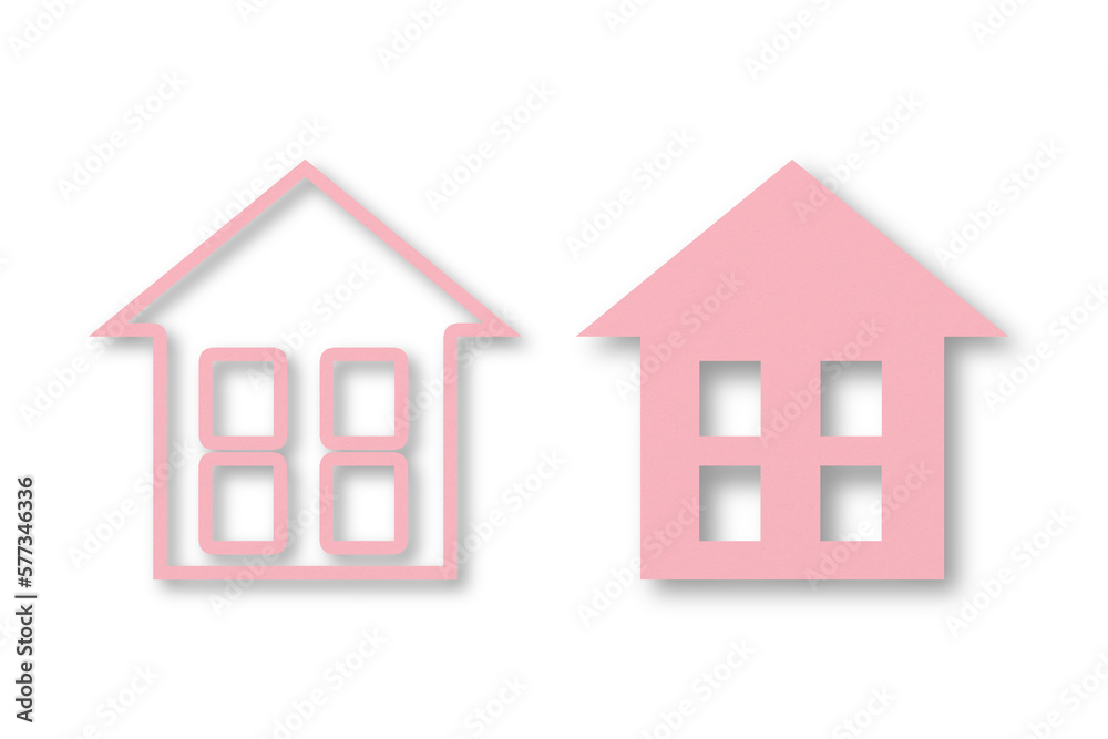 Pink paper cut house shapes apart on transparent background. Pink paper cut house shapes apart on transparent background.