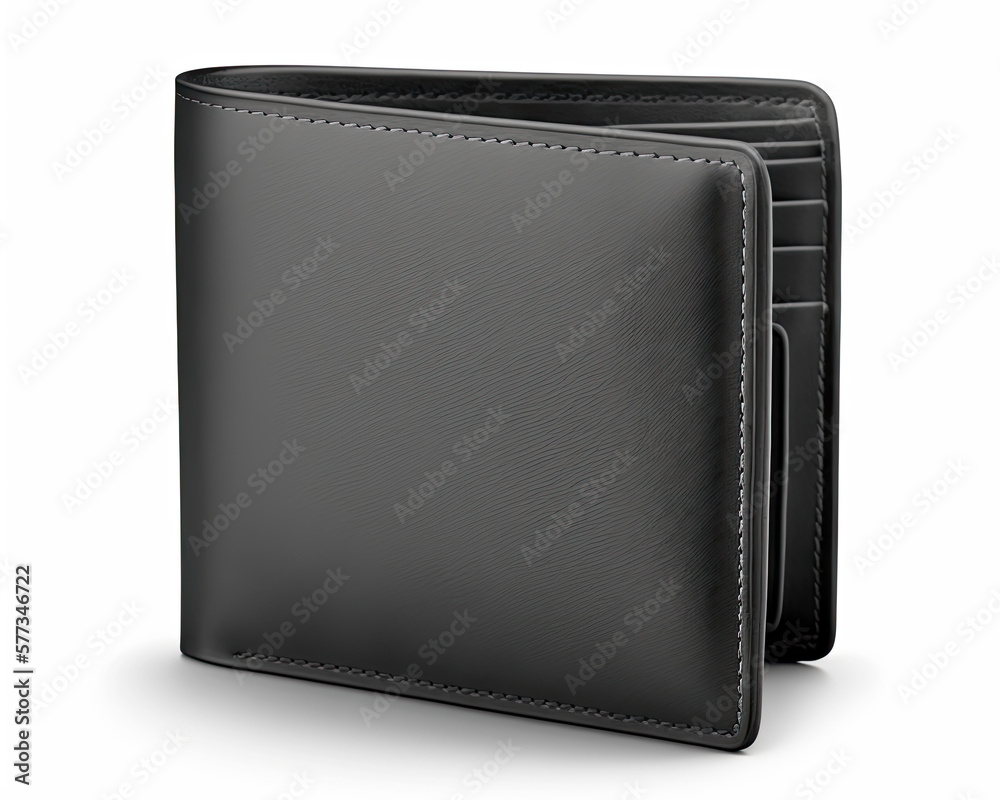 Classic black leather wallet on white background  - obrazy, fototapety, plakaty 