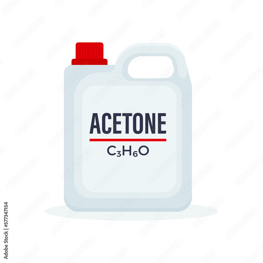 Plastic acetone bottle with chemical formula isolated on a white background. Plastic acetone bottle with chemical formula isolated on a white background.