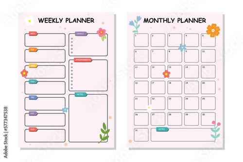 Weekly planner and monthly planner template