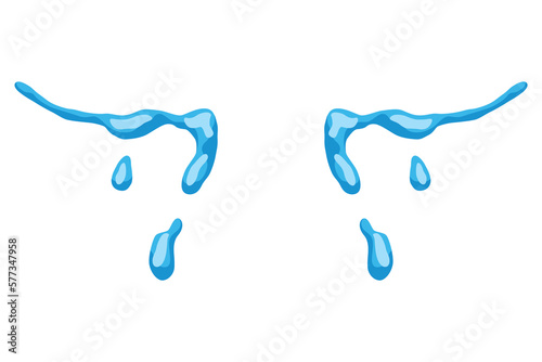 Cartoon tear drops icon. Sorrow cry streams, tear blob. Crying fluid, falling blue water drops. Isolated vector for sorrowful character weeping expression. Wet grief droplets