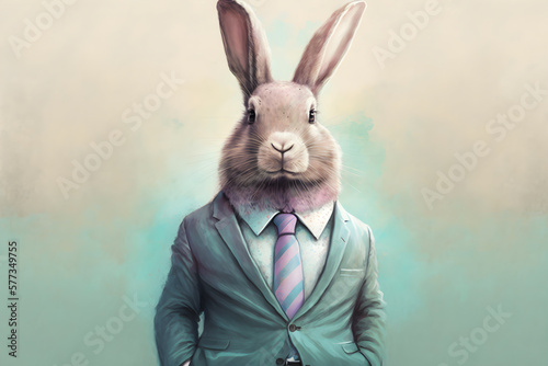 Easter bunny in a business suit backgound in pastel colors © logolord