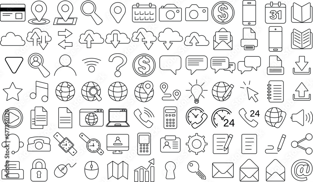 a set of office and business icons in a minimalistic style. 84 in 1