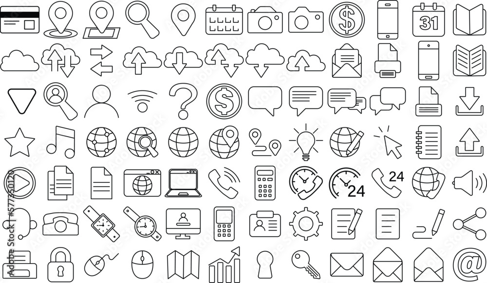a set of office and business icons in a minimalistic style. 84 in 1 a set of office and business icons in a minimalistic style. 84 in 1