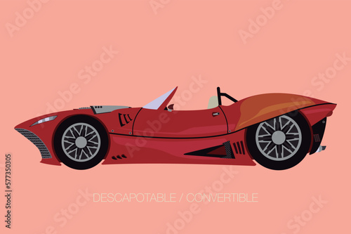 side view convertible supercar illustration, flat design, fully editable