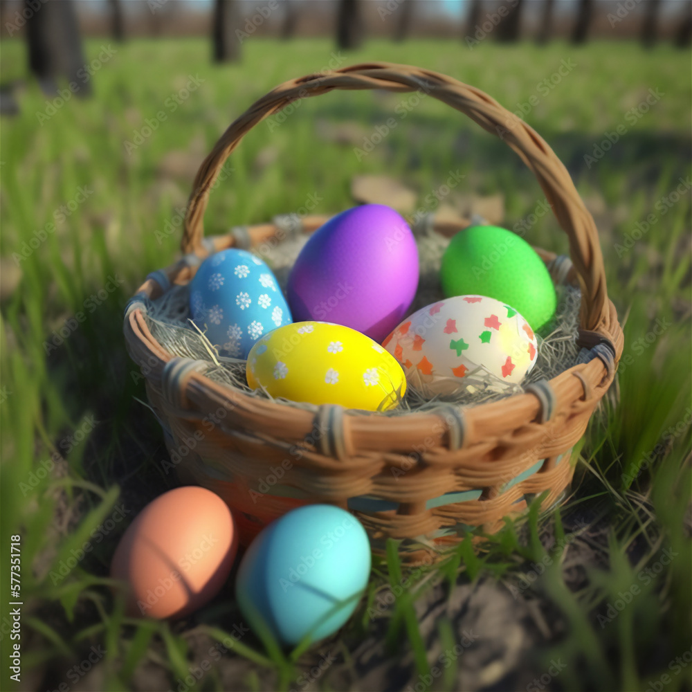 Colorfull easter eggs in a basket Colorfull easter eggs in a basket