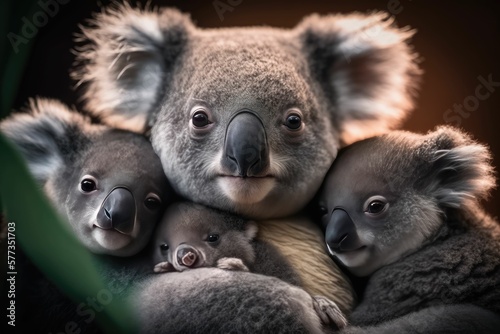 The mother koala and her children a real picture. generative AI © legendexpert