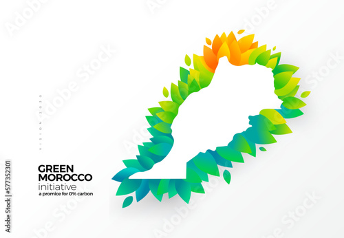 Go green, carbon removal initiative, graphic design Morocco map with green leaves