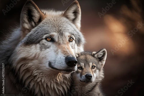 wolf  and his baby in the forest generative AI © legendexpert