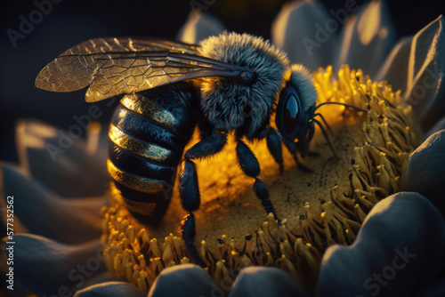 Close up of a bumblebee, Illustration made with Generative AI 
