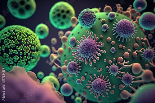 Close up virus and bacteria. Generative AI