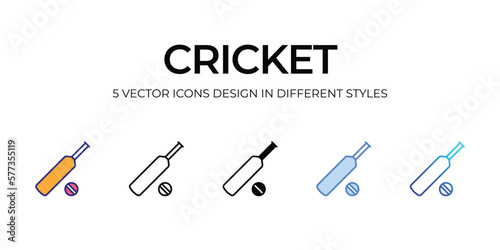 cricket Icon Design in Five style with Editable Stroke. Line, Solid, Flat Line, Duo Tone Color, and Color Gradient Line. Suitable for Web Page, Mobile App, UI, UX and GUI design.