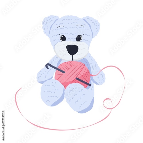 A teddy bear is crocheted