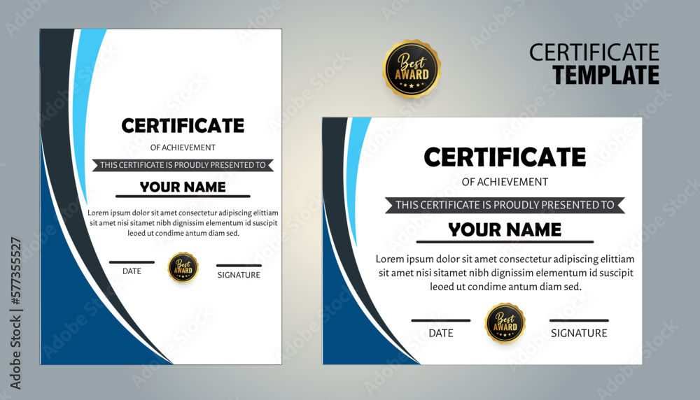 Certificate template in elegant black and blue colors. Certificate of ...