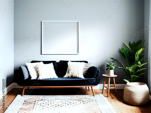 Modern Interior with Boho Poster Frame Mockup ,Minimalist Mockup Photo of Poster Frame in Boho Style,Generative AI 
