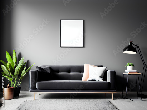 Modern Interior with Boho Poster Frame Mockup ,Minimalist Mockup Photo of Poster Frame in Boho Style,Generative AI 