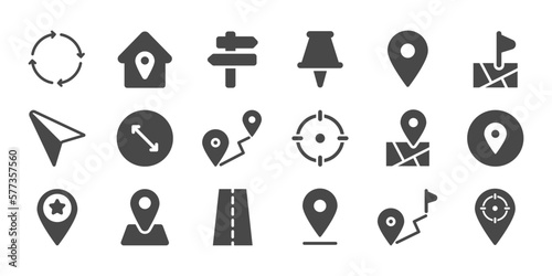 Route, navigation, map pin, point icons set