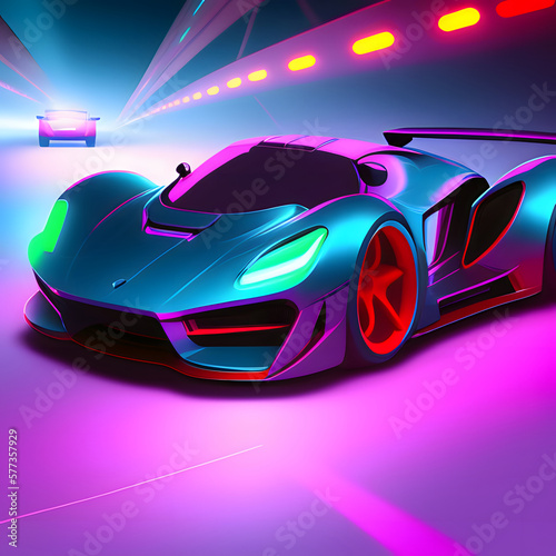 Sportwagen - Super Rennautos in sehr bunten Farben - 3D Render - Creative Trend: Psychic Waves - (Generative AI) © ludariimago