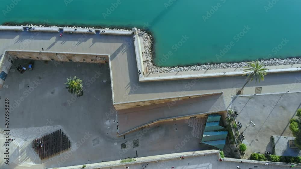 Drone facing down over the cathedral in Palma De Mallorca. Drone facing down over the cathedral in Palma De Mallorca.