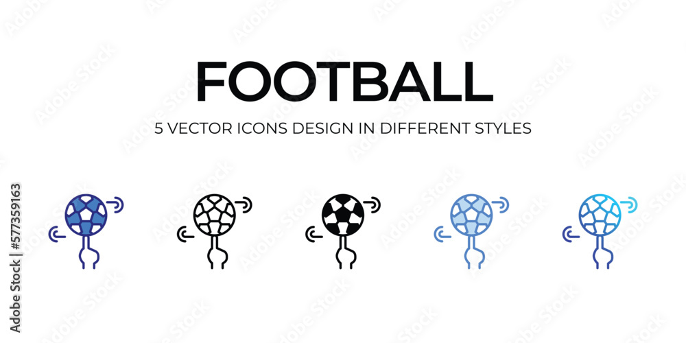 football Icon Design in Five style with Editable Stroke. Line, Solid, Flat Line, Duo Tone Color, and Color Gradient Line. Suitable for Web Page, Mobile App, UI, UX and GUI design.