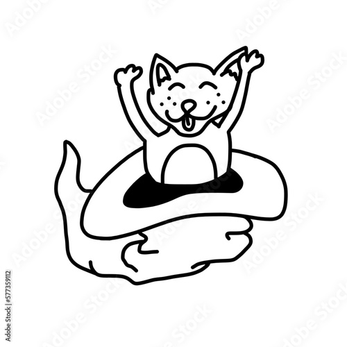 Fototapeta Naklejka Na Ścianę i Meble -  Funny cat in magic hat in cartoon hand drawn outline doodle style.