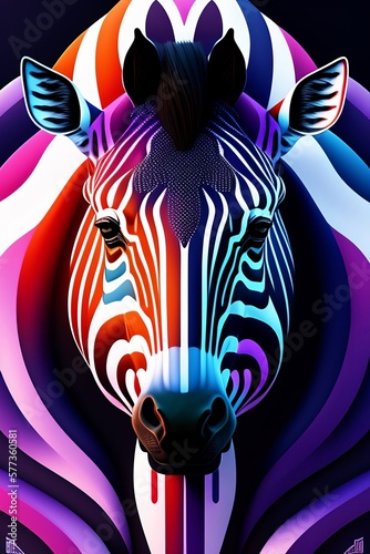 3D Zebra Colorful looking up in colorful background. 3D Illustration