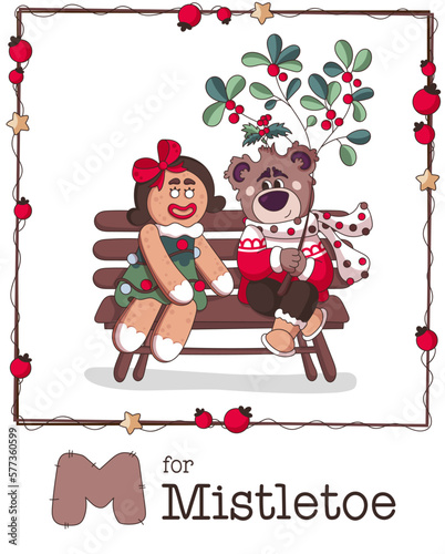 Christmas vector Alphabet. Letter M - Mistletoe
