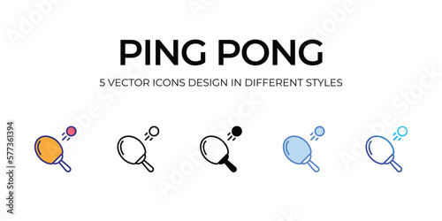 ping pong Icon Design in Five style with Editable Stroke. Line, Solid, Flat Line, Duo Tone Color, and Color Gradient Line. Suitable for Web Page, Mobile App, UI, UX and GUI design.