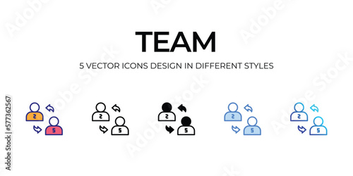 team Icon Design in Five style with Editable Stroke. Line, Solid, Flat Line, Duo Tone Color, and Color Gradient Line. Suitable for Web Page, Mobile App, UI, UX and GUI design. © vector squad