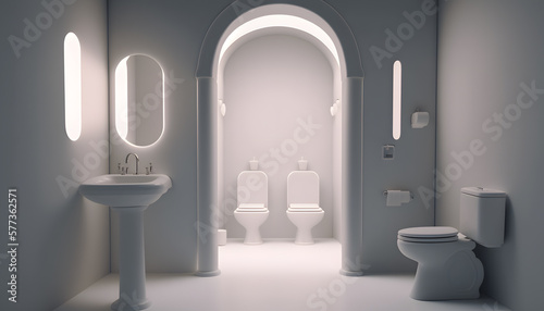 A Majestic Cozy Comfortable White Restroom Interior Architecture Design, AI Generative