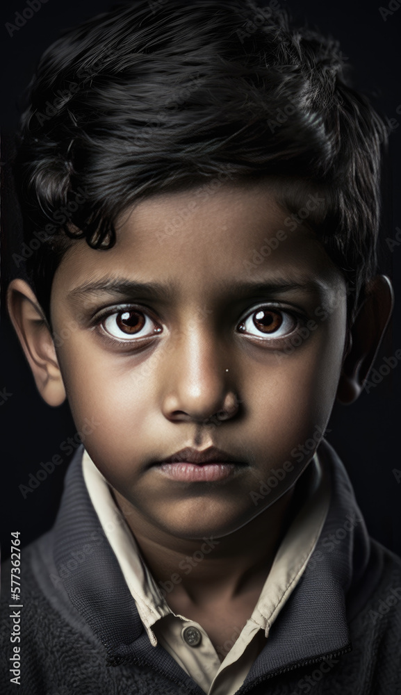 Indian boy portrait-looking into the camera-Black background-Generative AI Indian boy portrait-looking into the camera-Black background-Generative AI