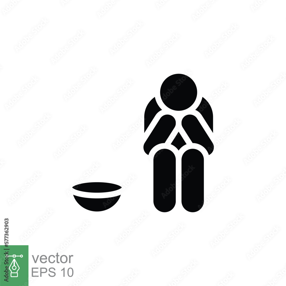 Poverty glyph icon. Simple solid style. Homeless, beggar, hunger and poor concept. Black silhouette symbol. Vector illustration isolated on white background. EPS 10. Poverty glyph icon. Simple solid style. Homeless, beggar, hunger and poor concept. Black silhouette symbol. Vector illustration isolated on white background. EPS 10.
