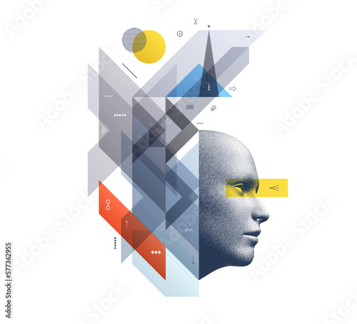 Machine learning. Futuristic artificial intelligence concept. Art composition with geometric shapes and forms. Cover design template for presentation, poster, cover, brochure, leaflet, billboard.