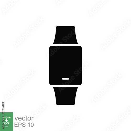 Smart watch icon. Simple glyph style. Wearable, digital clock, smartwatch technology concept. Black silhouette symbol. Vector illustration isolated on white background. EPS 10.