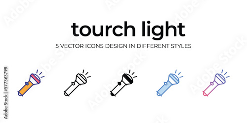 Fototapeta Naklejka Na Ścianę i Meble -  torch light Icon Design in Five style with Editable Stroke. Line, Solid, Flat Line, Duo Tone Color, and Color Gradient Line. Suitable for Web Page, Mobile App, UI, UX and GUI design.