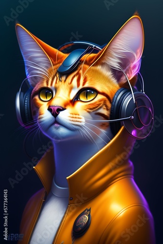 Cat seahorse wearing headphones